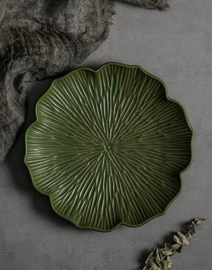 Gohobi Japanese Style Lace Ceramic Plate – Handmade Coarse Pottery Pasta and Tea Plate