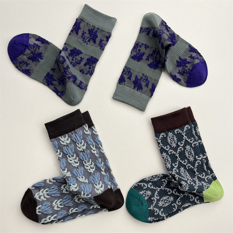 Gohobi Japanese Embossed Flower Mid-Calf Socks