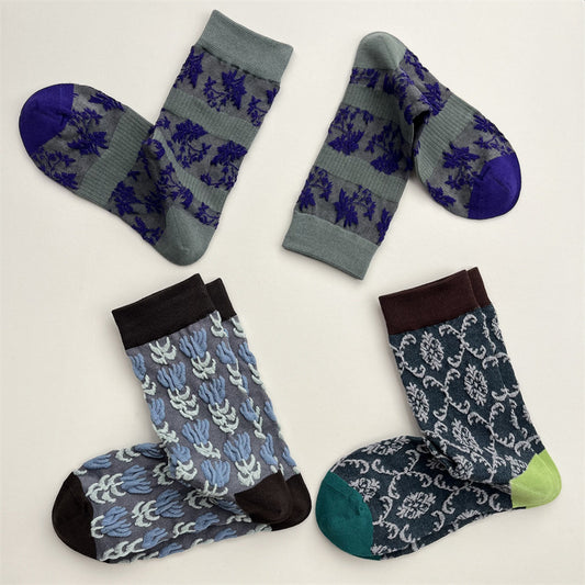 Gohobi Japanese Embossed Flower Mid-Calf Socks