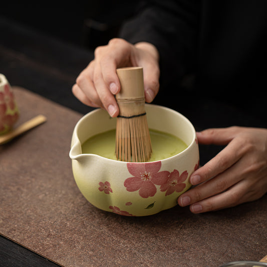 Rock Mine White Flower Honey Language Matcha Set Ceramic Matcha Bowl Tea Bowl Libaibenli High Value Cross-border Tea Ordering Set