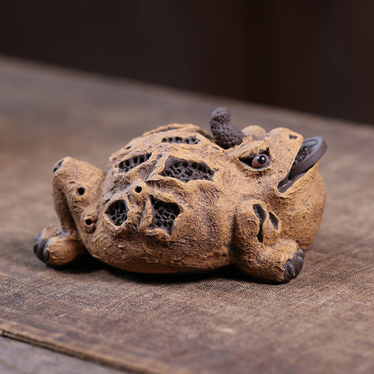 Gohobi Yixing Purple Clay Three-Legged Golden Toad Tea Pet – Handmade Lucky Ornament
