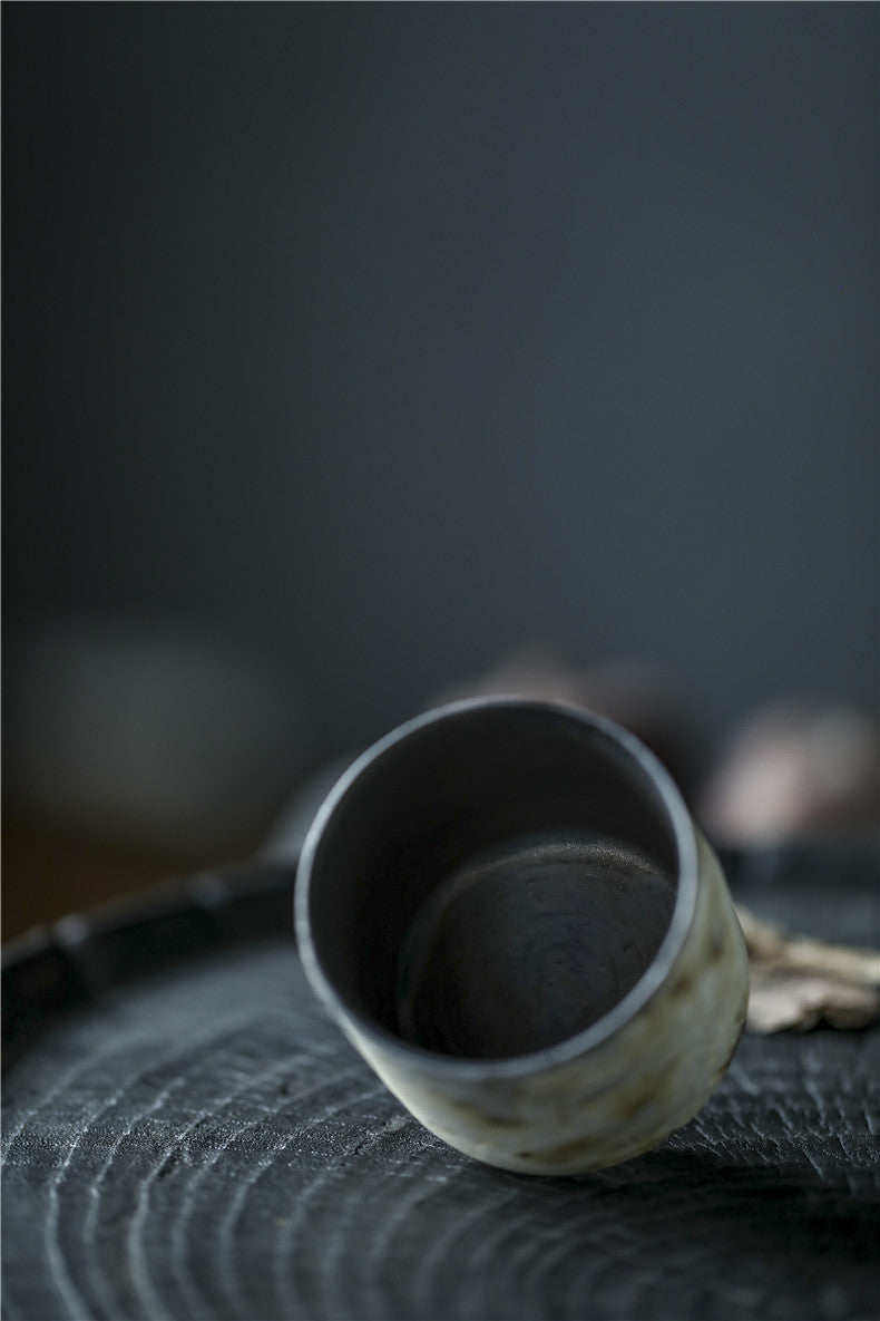 Gohobi Handmade Ceramic White Silver Brushing Tea Cup