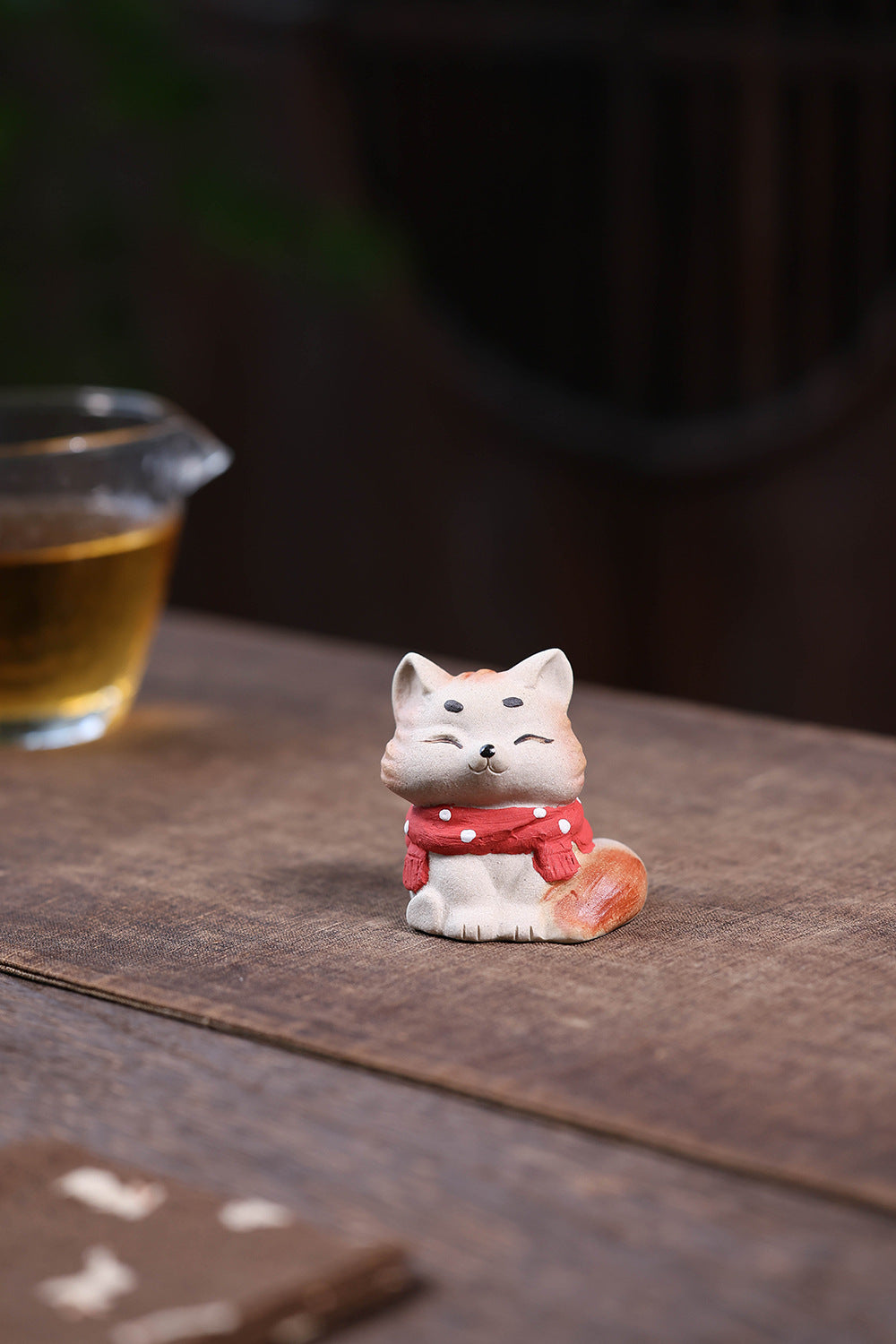 Gohobi Yixing Purple Clay Fox Cat Tea Pet – Hand-Painted Lucky Cat Ornament