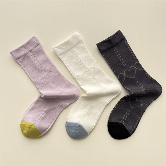 Gohobi Heart-Pattern Color-Block Mesh Socks