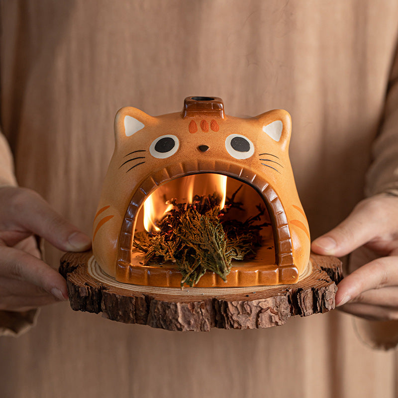 Gohobi Cute Cat Ceramic Aromatherapy Fireplace Burner