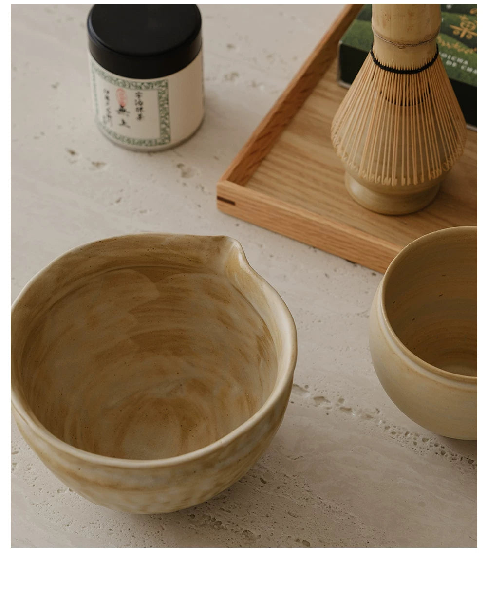 Gohobi Wabi-Sabi Ceramic Matcha Bowl Set with Spout
