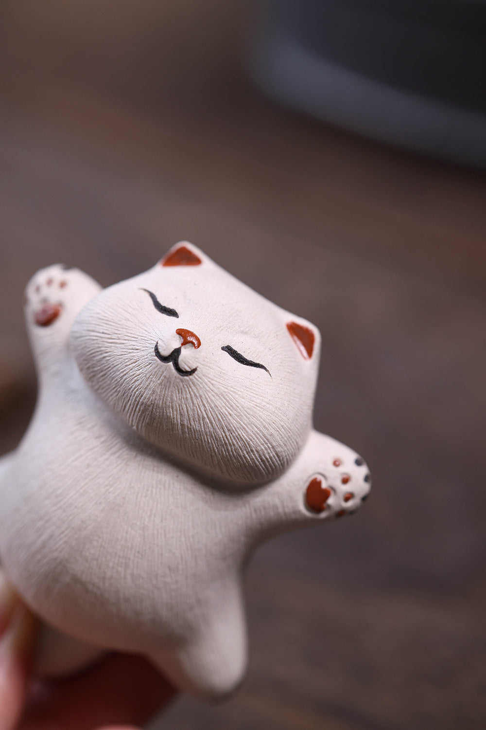 Gohobi Yixing Purple Clay Sleeping Cat Tea Pet – Handmade Lucky Cat Ornament