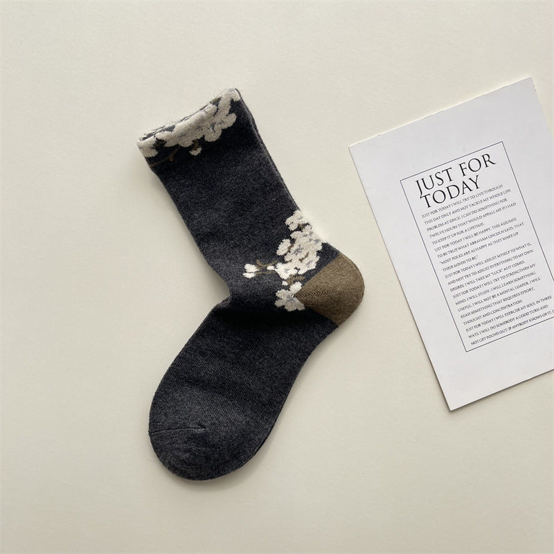 Gohobi Vintage Floral Wool Mid-Calf Socks