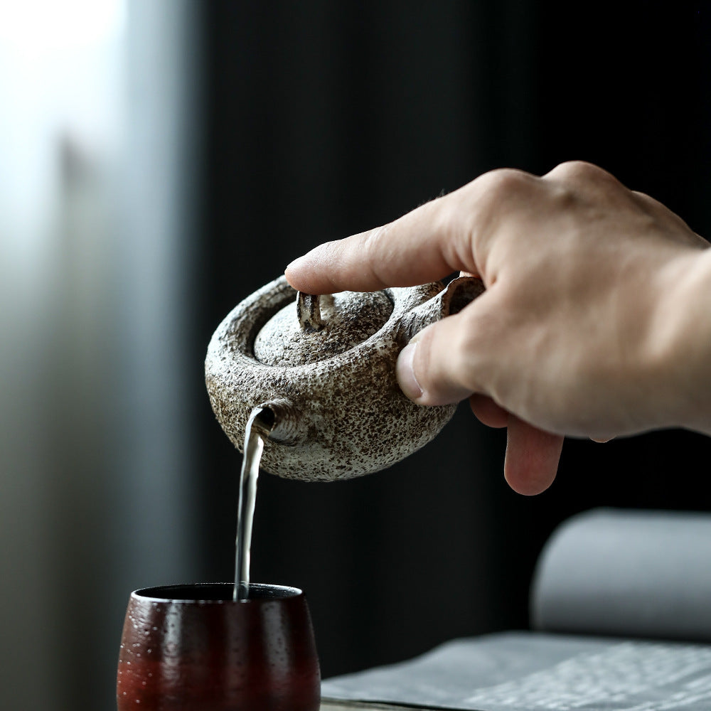 Gohobi Handmade Wooden-fired White Side Handle Teapot