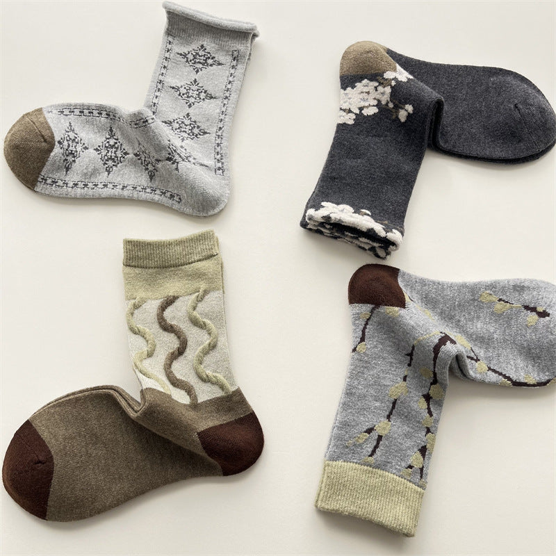 Gohobi Vintage Floral Wool Mid-Calf Socks