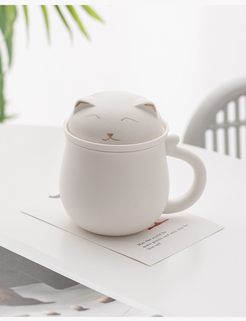 Gohobi Lucky Black & White Cat Tea Cup With Infuser