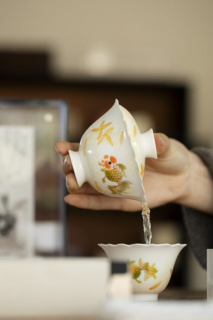 Gohobi Porcelain Hand-Painted Golden Fish Gaiwan