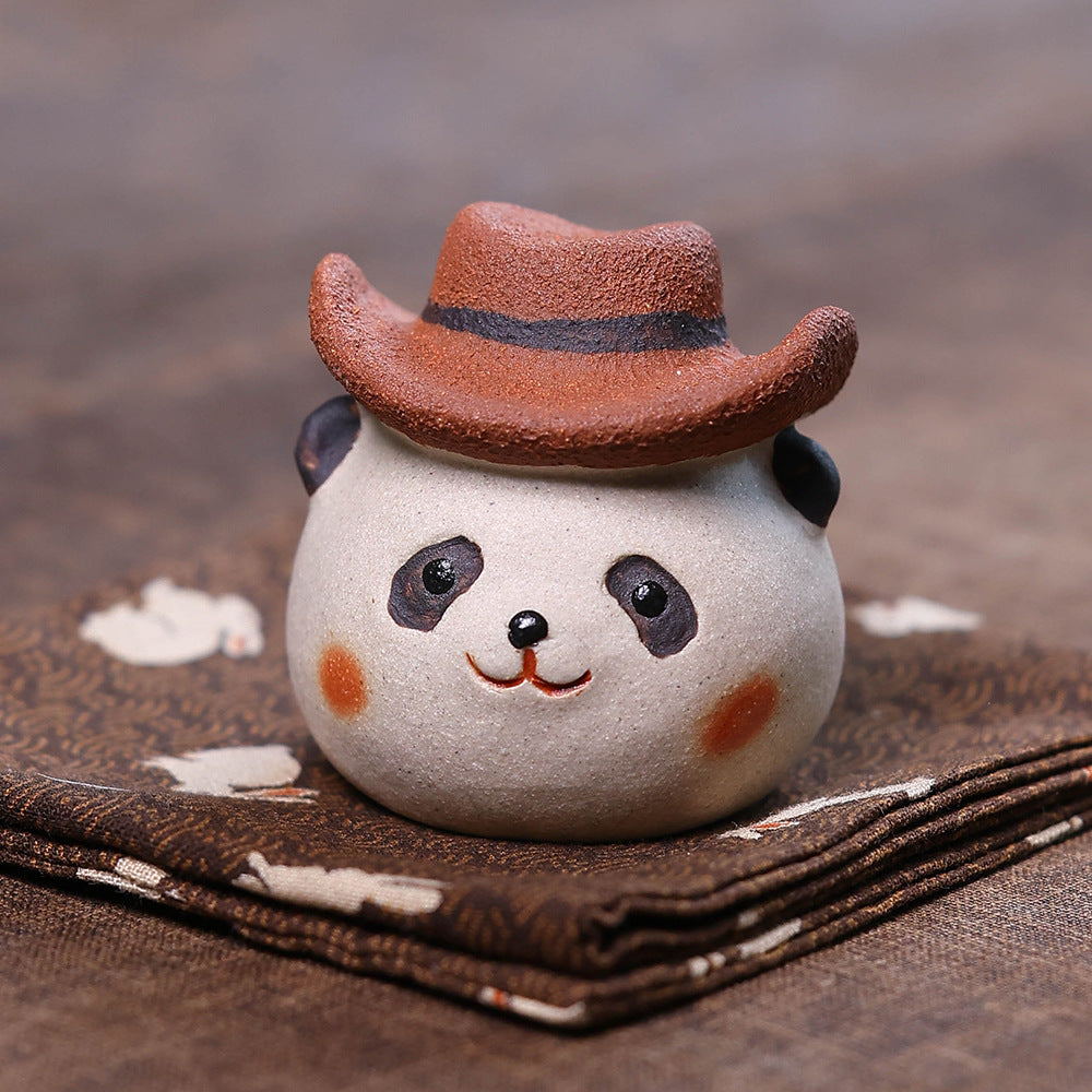 Gohobi Yixing Purple Clay Giant Panda Tea Pet – Handmade Tea Table Ornament
