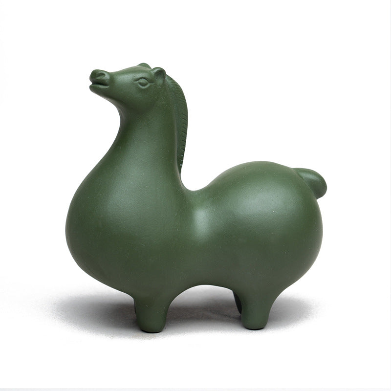 Gohobi Handmade Ceramic YiXing Clay Green Horse Ornament Tea pet