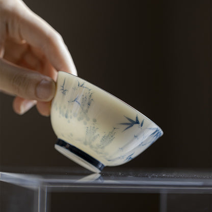Gohobi Underglaze Blue Bamboo Brushstroke Tea Cup