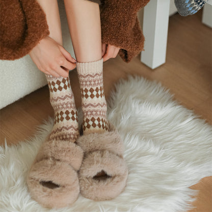 Gohobi Fair Isle Thick Wool Mid-Calf Socks