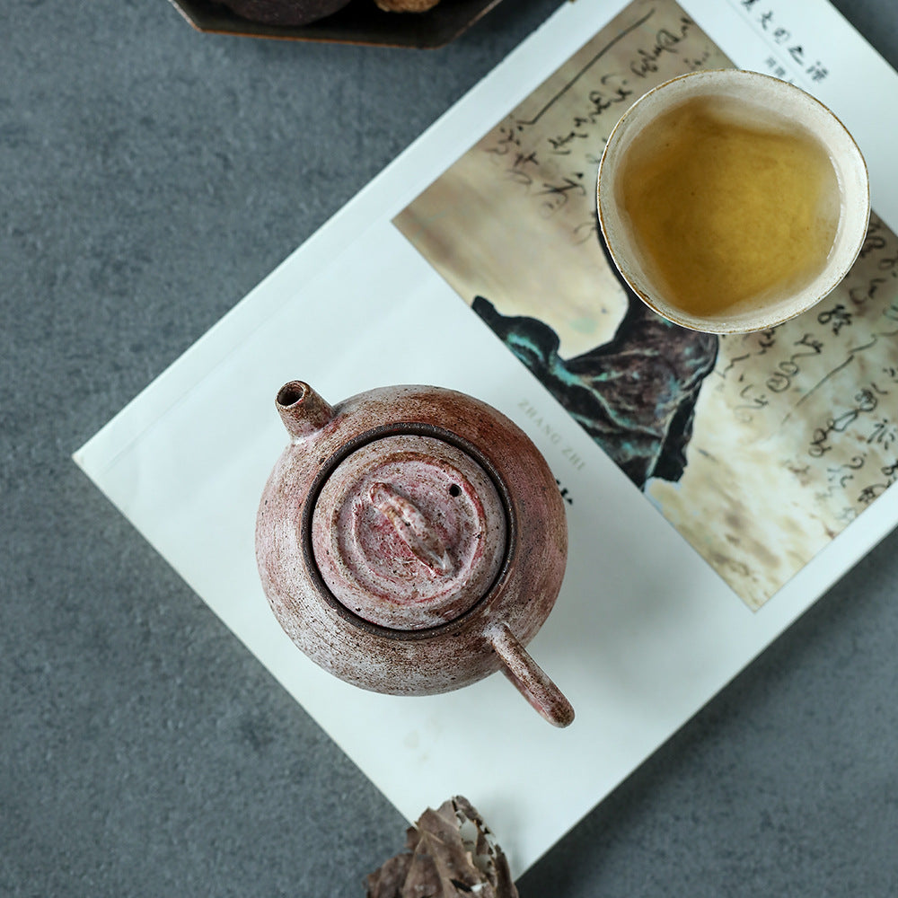 Gohobi Handmade Wooden-fired Pink Paint Teapot