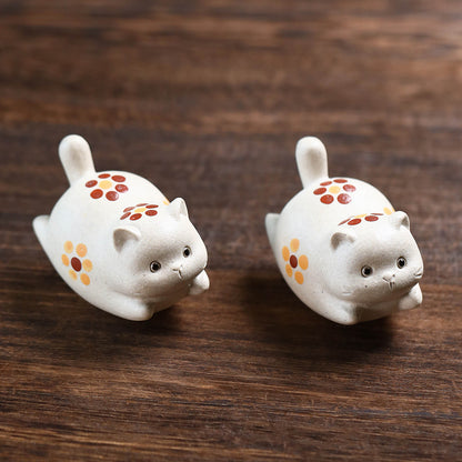 Gohobi Yixing Purple Clay Flower Cat Tea Pet – Handmade Lucky Cat Ornament