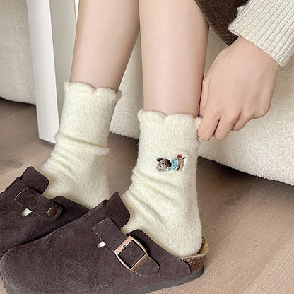 Gohobi Embroidered Puppy Plush Socks