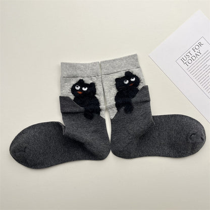 Gohobi Original Flocked Cat Design Mid-Calf Socks