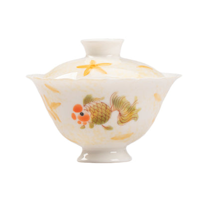 Gohobi Porcelain Hand-Painted Golden Fish Gaiwan
