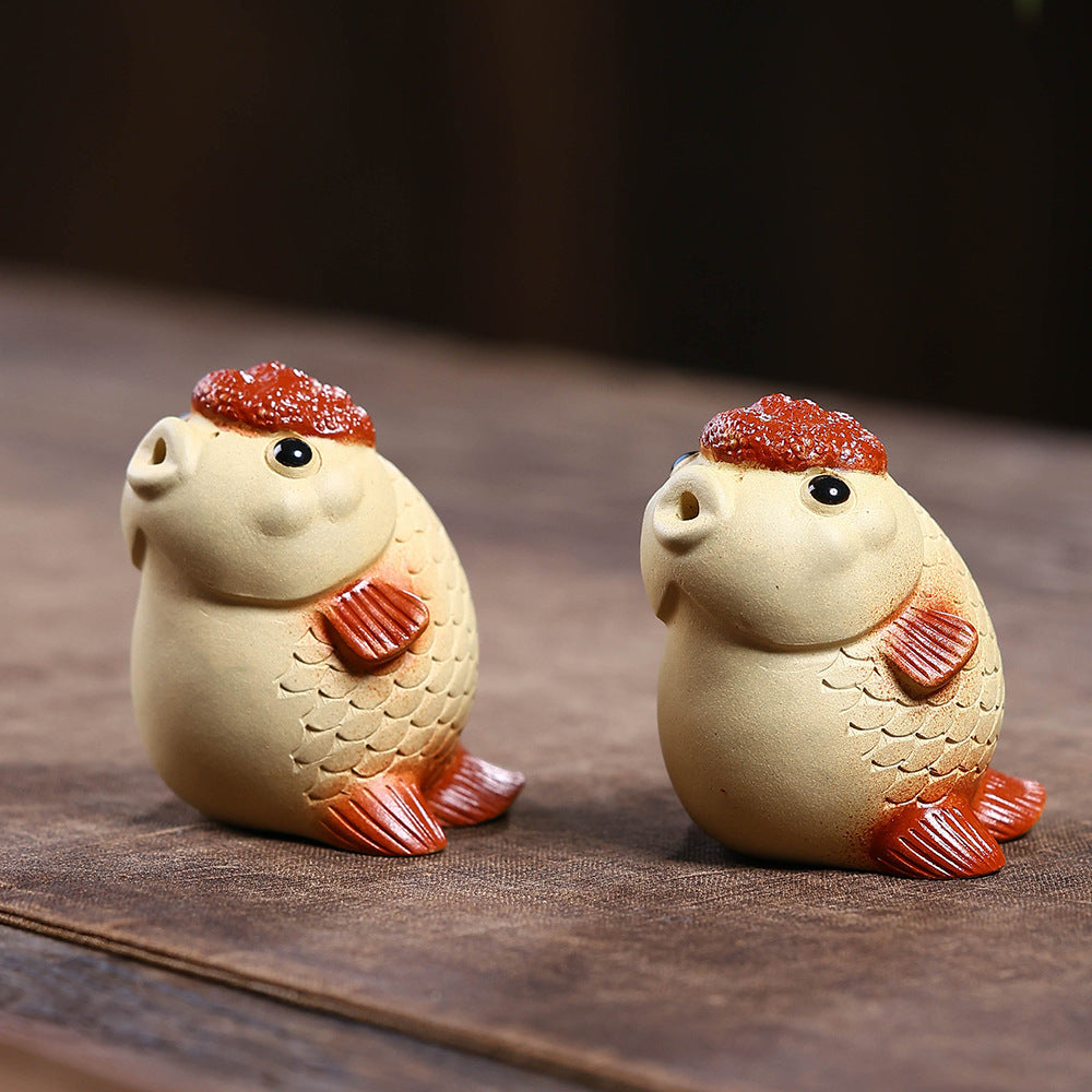 Gohobi Yixing Purple Clay Goldfish Tea Pet – Handmade Incense Holder Ornament