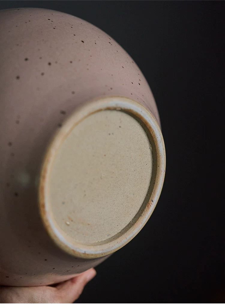 Gohobi Jingdezhen Handmade Pink Ceramic Vase – Wide Mouth Retro Coarse Pottery Flower Vase