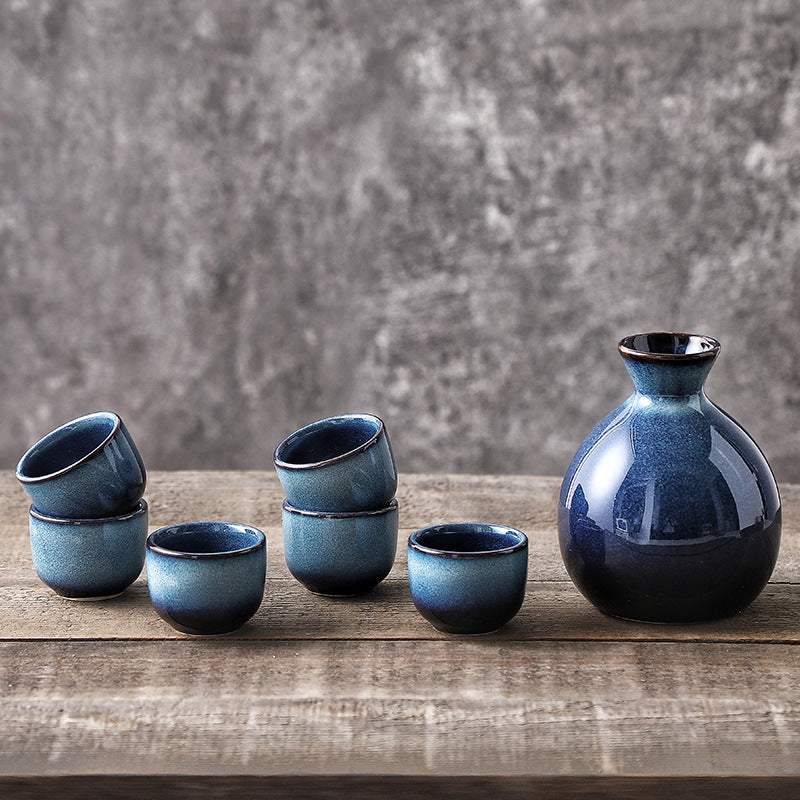 Gohobi Cat’s Eye Blue Ceramic Sake Set