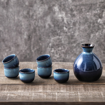 Gohobi Cat’s Eye Blue Ceramic Sake Set