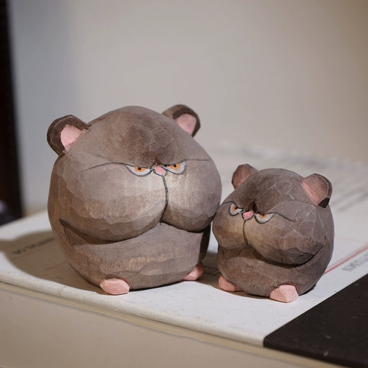 Gohobi Hand-Carved Round Little Mouse Figurine