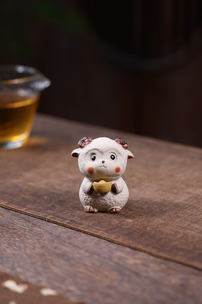 Gohobi Yixing Purple Clay Sheep Tea Pet – Handmade Sanyang Kaitai Ornament