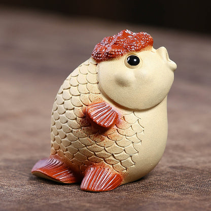 Gohobi Yixing Purple Clay Goldfish Tea Pet – Handmade Incense Holder Ornament