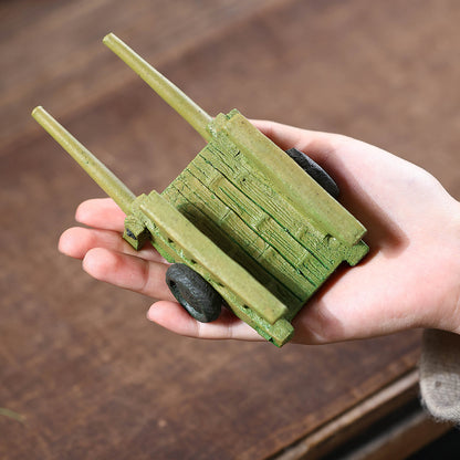 Gohobi Yixing Purple Clay Bamboo Trolley Tea Pet – Handmade Tea Table Ornament