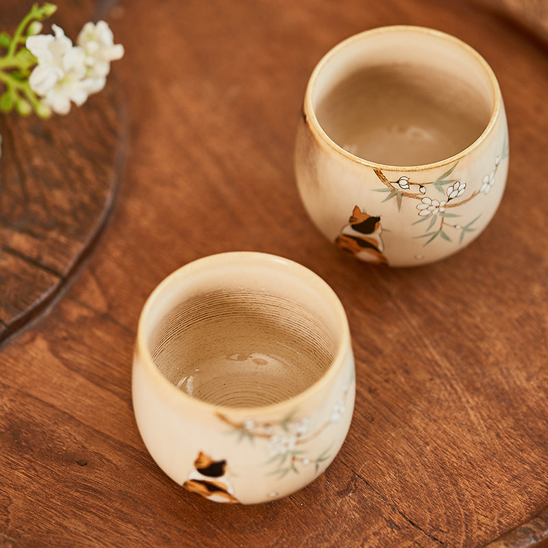 Gohobi Hand-painted Orange & Black Cat Ceramic Tea Cup