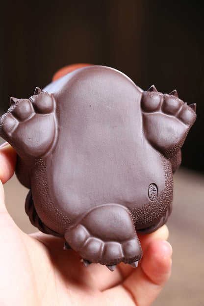 Gohobi Yixing Purple Clay Flame Golden Toad Tea Pet – Handmade Lucky Three-Legged Toad Ornament