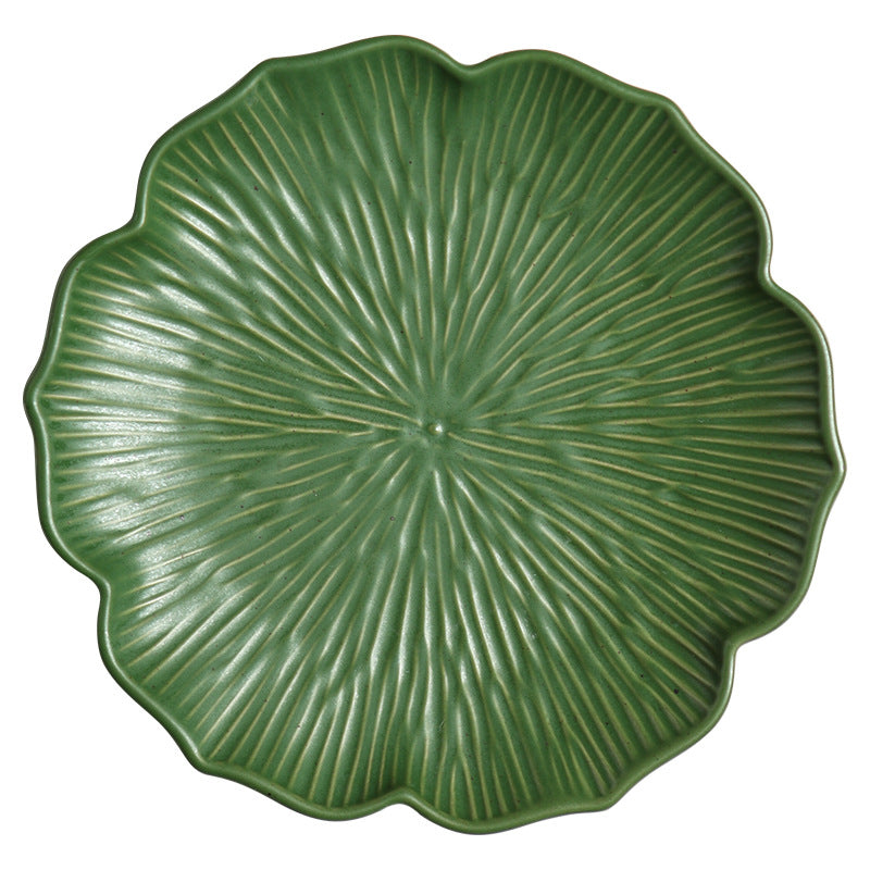 Gohobi Japanese Style Lace Ceramic Plate – Handmade Coarse Pottery Pasta and Tea Plate
