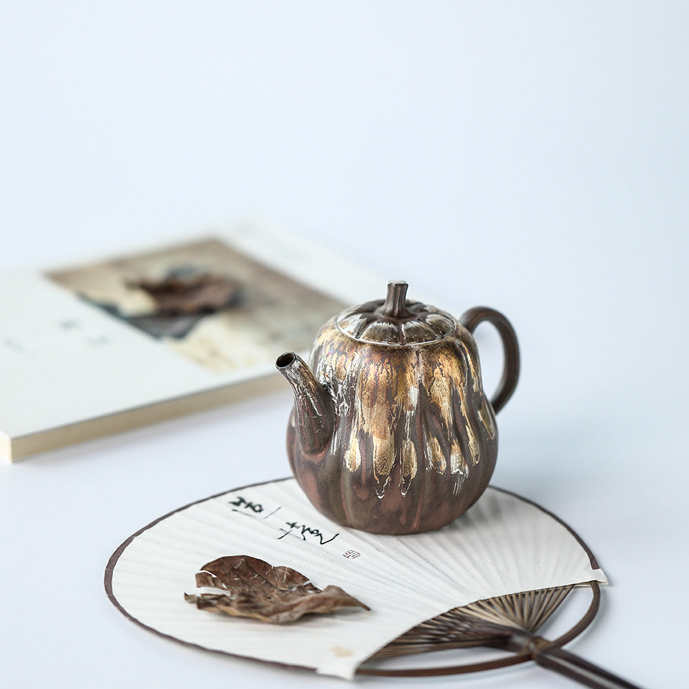 Gohobi Handmade Wooden-fired Golden Brown Teapot