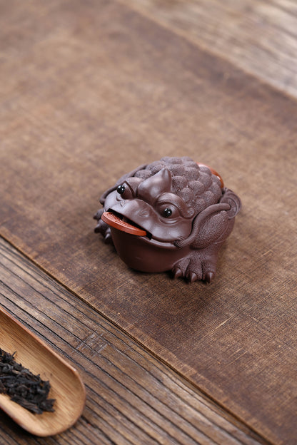 Gohobi Yixing Purple Clay Flame Golden Toad Tea Pet – Handmade Lucky Three-Legged Toad Ornament