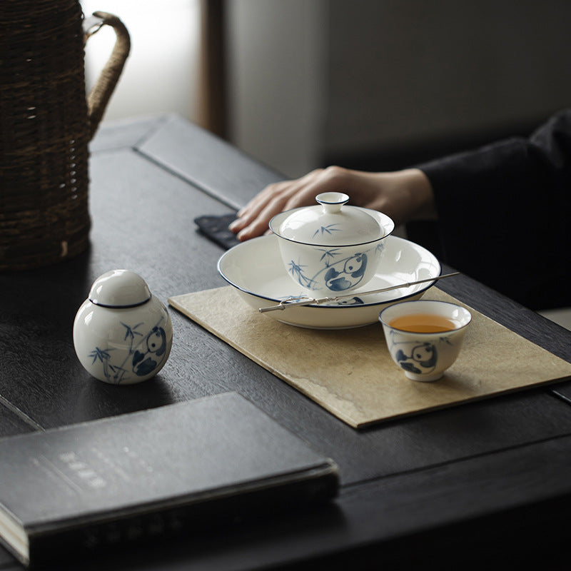 Gohobi Jade Clay White Porcelain Panda Gaiwan