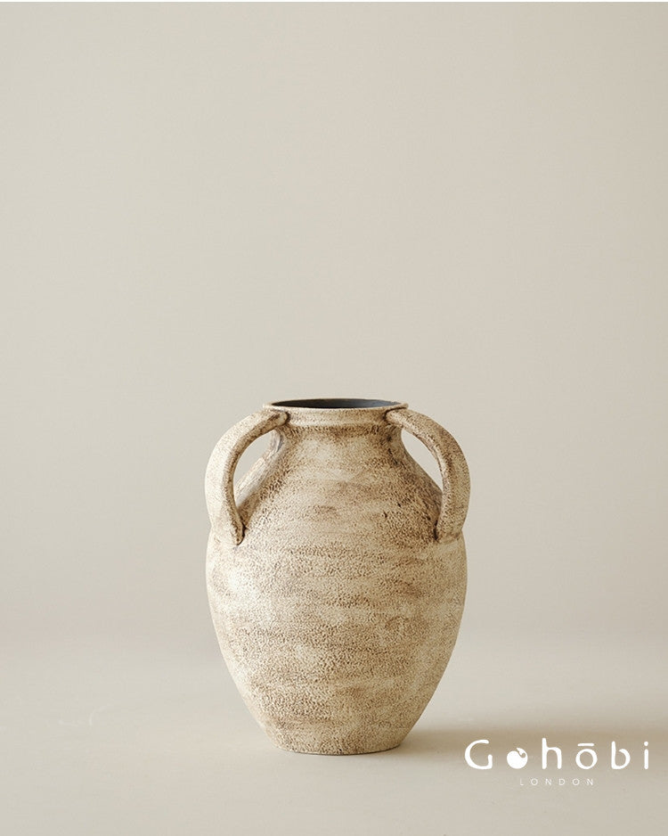 Gohobi Japanese Wabi-Sabi Three-Ear Ceramic Vase – Handmade Dried Flower Decorative Vase