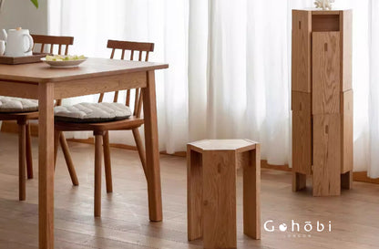 Gohobi Handmade Solid Wood Square Stool – Stackable Wooden Dining Stool Makeup Chair | FSC Certified Furniture, household makeup stool, Chinese square stool can be stacked dining table stool