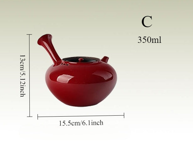 Gohobi Ochre Dream Red Fireplace Teapot – Japanese-Style Coarse Pottery Rattan Beam Kettle