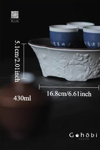 [賦山敘 x Gohobi] Gohobi Begonia Carved Tin Lid Tea Boat – Ceramic Dry Brew Tea Tray with Water Storage