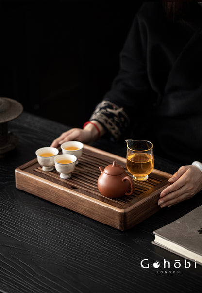 Gohobi Black Walnut Wood Tea Tray – Rectangular Solid Wood Gongfu Dry Brewing Tray