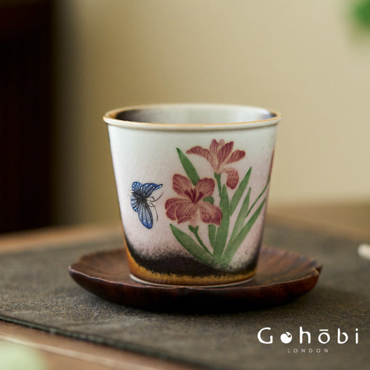 Gohobi Jingdezhen Hand-Painted Iris Teacup – Ceramic Gongfu Tea Master Cup Kiln Glaze