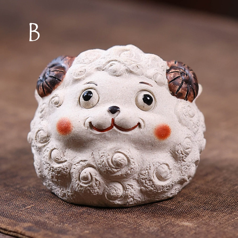 Gohobi Yixing Purple Clay Sheep Tea Pet – Handmade Sanyang Kaitai Ornament