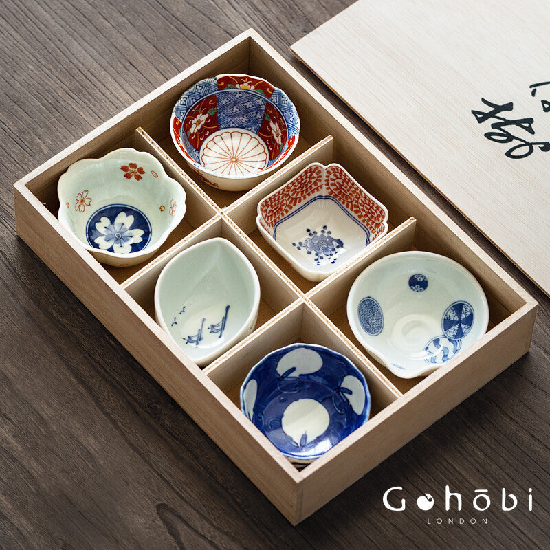 Gohobi Japanese Hosami Yaki Blue & White Small Bowl Set [Made in Japan] – Six-Piece Gift Box