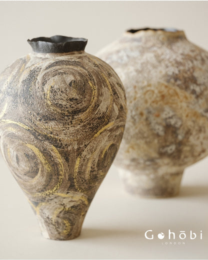 Gohobi Wabi-Sabi Japanese Style Ceramic Vase – Handmade Jingdezhen Sand Texture Flower Vase