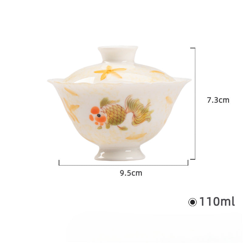 Gohobi Porcelain Hand-Painted Golden Fish Gaiwan