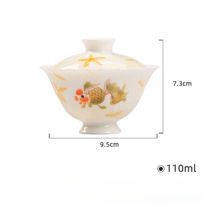 Gohobi Porcelain Hand-Painted Golden Fish Gaiwan